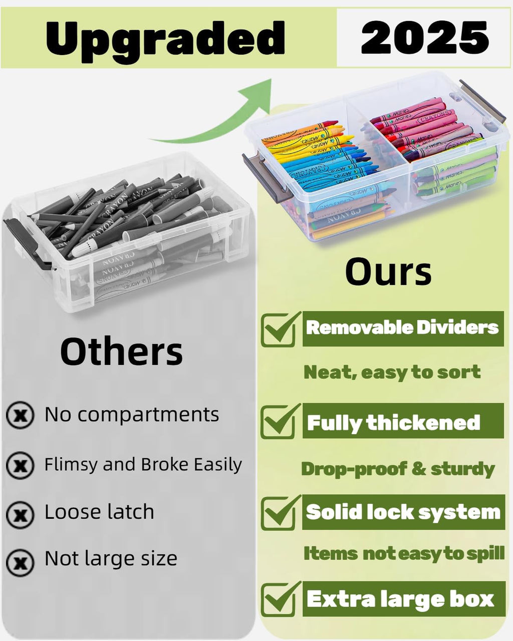 Skiennix Extra Large Pencil Box - Removable Divider & Stackable Design | 12 Pack Grey Storage Containers