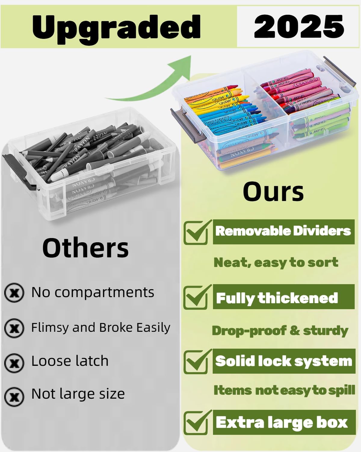 Skiennix Extra Large Pencil Box - Removable Divider & Stackable Design | 12 Pack Grey Storage Containers