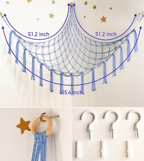 Mirolam Stuffed Animal Storage Hammock Net - Large Hanging Organizer for Nursery Decor - Blue