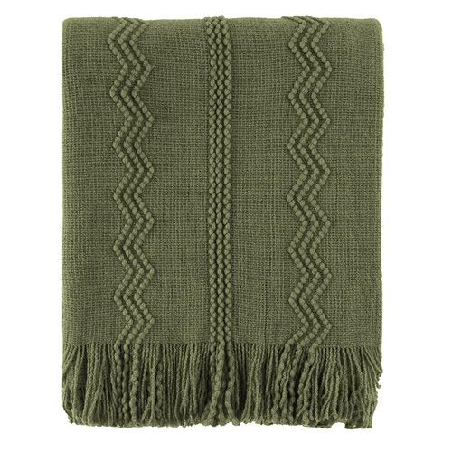 BATTILO HOME Olive Green Throw Blanket for Couch, Soft Army Green Blanket with Tassels for Home Decor, Decorative Knitted Throws for Couch Cover, 50"x60"