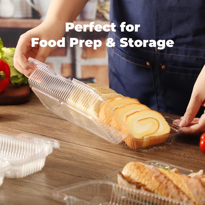 Fit Meal Prep 25 Pack 12" x 5" x 3" Clear Hinged Plastic Containers, Clamshell Take Out Containers, Bakery To Go Disposable Plastic Container, Ideal for Cake Roll Cookie Pastry Bread Fruit Sandwiches