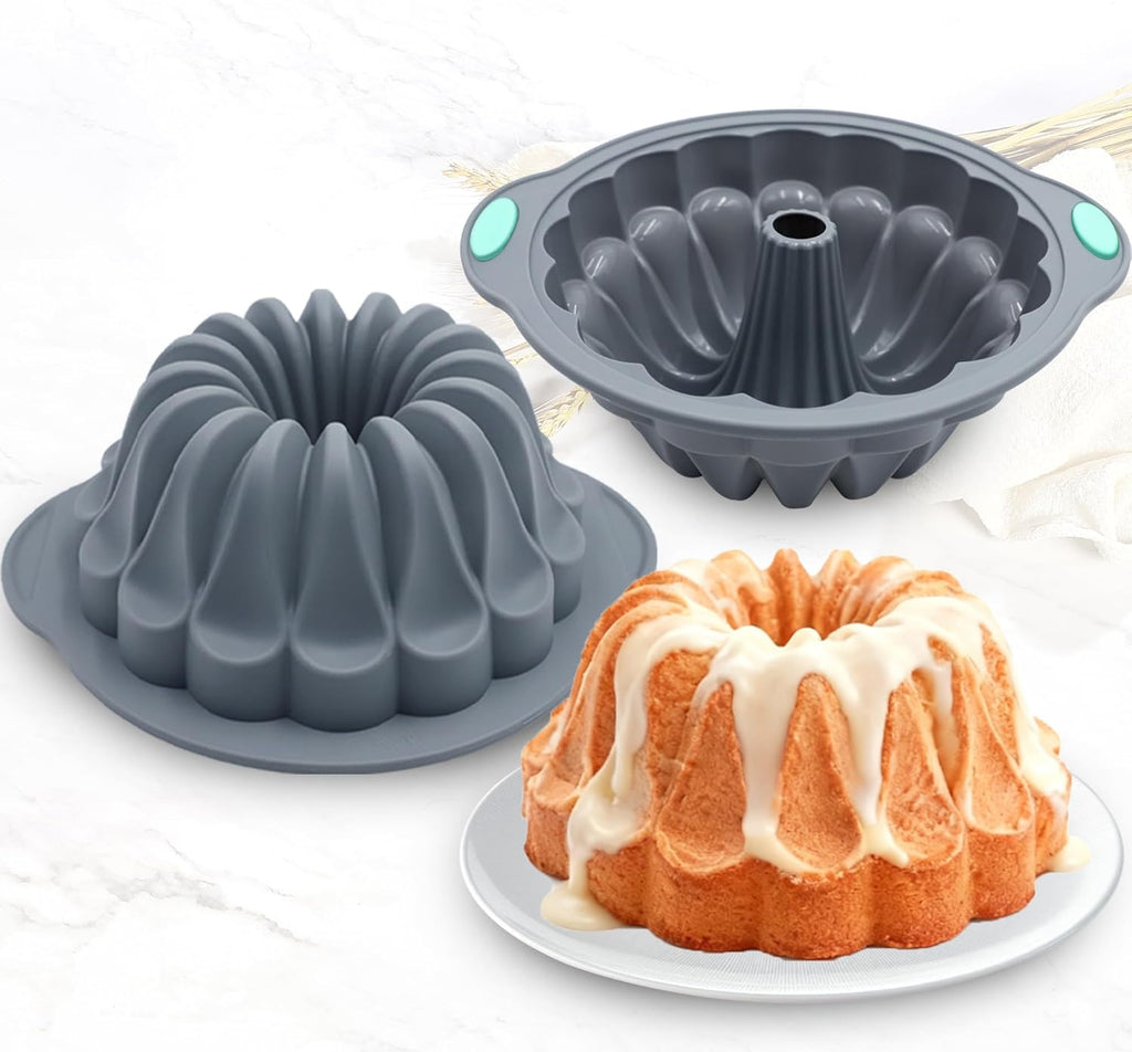 Tongjude Silicone Fluted Tube Cake Pans - 4-Piece Non-Stick Baking Set for Cakes & Jello, Grey