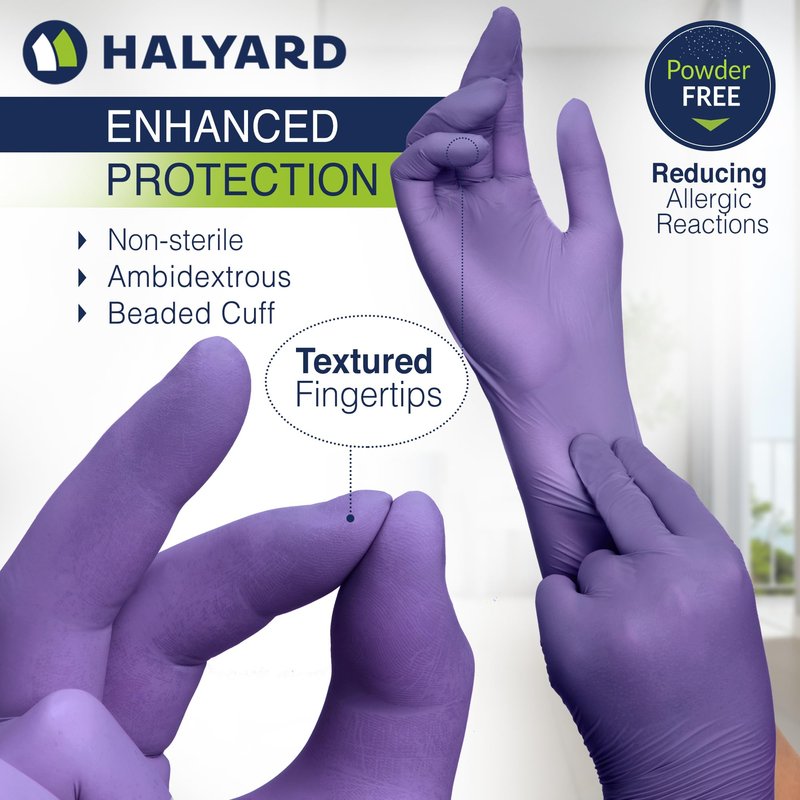 HALYARD Purple Nitrile-Xtra Exam Gloves, Sterile (Individually Wrapped), Powder-Free, 5.9 mil, 12 Inches, Purple, Small, 14260 (Box of 100/50 Pairs)