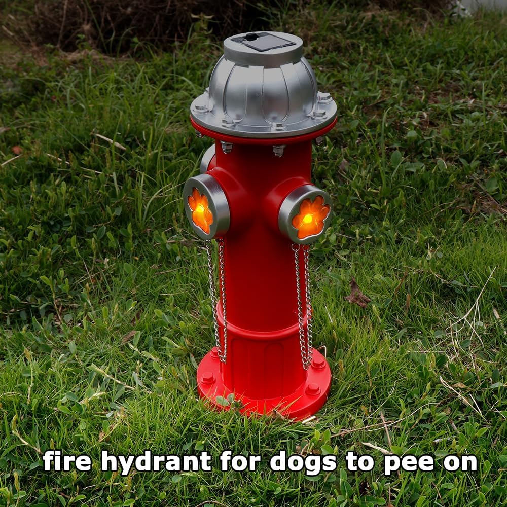 Skiennix Fake Fire Hydrant Statue - Solar Light Garden Decoration with Glowing Paw Prints | 14.5" Tall