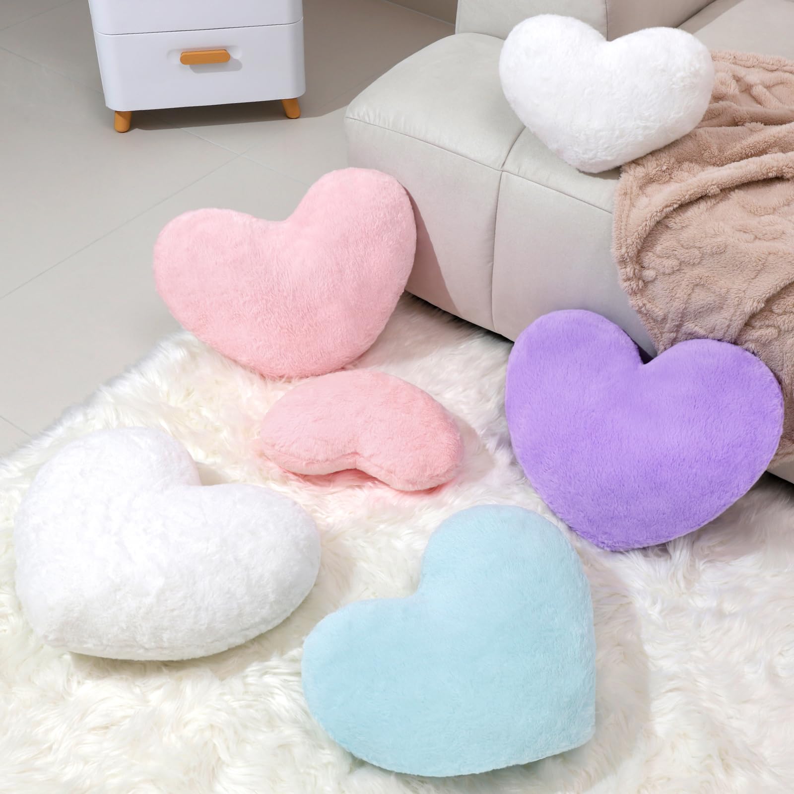 Mepherl Red Heart Pillow,Soft Heart Shaped Pillow with Faux Rabbit Fur for Bed Sofa Couch Home Decor,Cute Heart Shaped Throw Pillows for Girls Women Valentine (mini - 12.9" x 9.8")