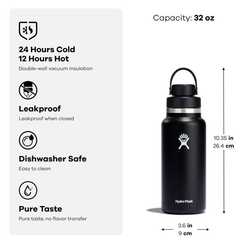 Hydro Flask Water Bottle - Insulated Stainless Steel - Wide Mouth Chug Lid, Non Spill, Leakproof in 32 Oz Inidigo Blue