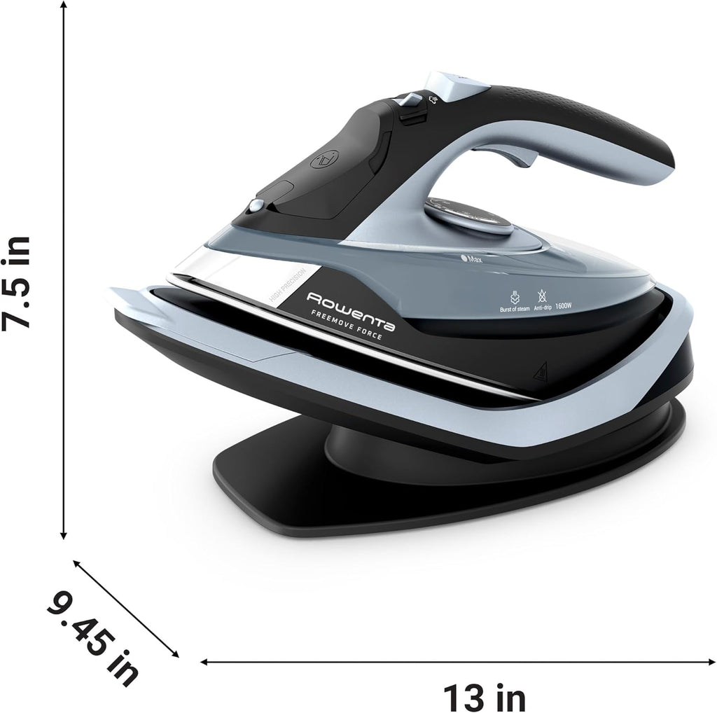 Rowenta Freemove Cordless Iron - 1600 Watts, Stainless Steel Soleplate, Rapid Heating, Portable Handheld Steamer - Blue, DE6730