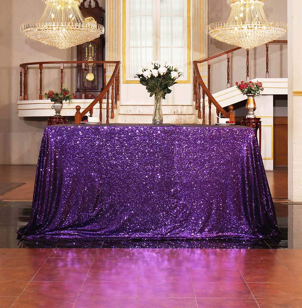 SquarePie Sequin Tablecloth 90 x 132 Inch Purple Sparkly Table Linen for Wedding Halloween Party