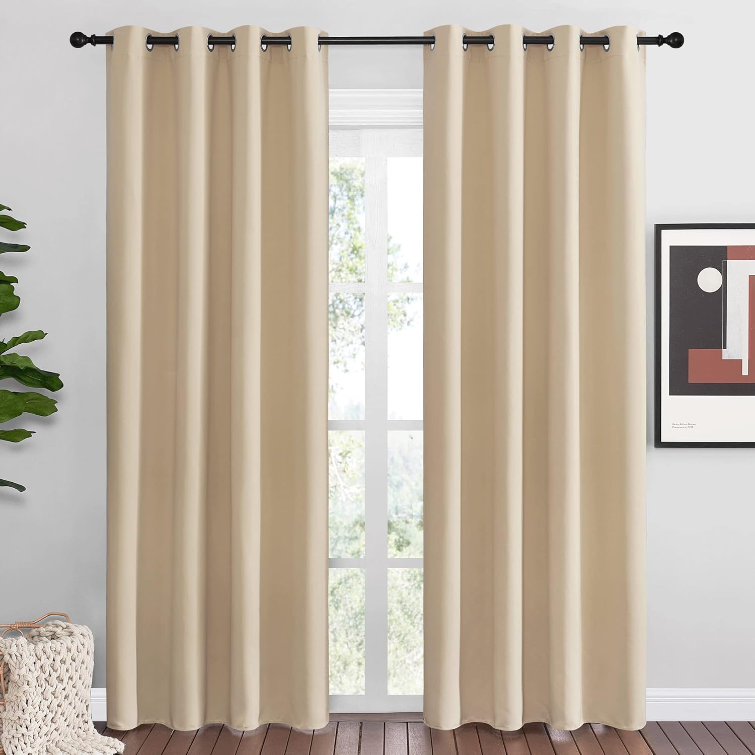 NICETOWN Room Darkening Curtains - Thermal Insulated Grommet Draperies, 55" x 86", Beige (1 Pair)