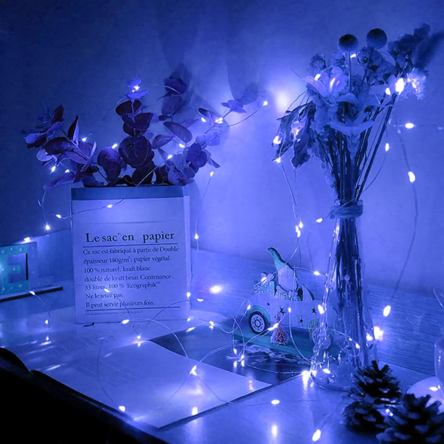 Skiennix 20 LED Blue Fairy Lights - 7Ft Twinkle String Lights | Battery Operated & Waterproof for Weddings, Parties, & Holidays