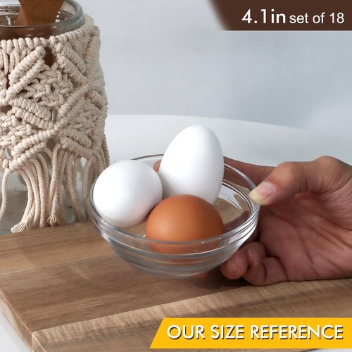 Etolies 18 pack 4 Inch(7oz) Glass Prep Pinch Bowls,Mini Clear Small Glass Bowls Set of 18,Serving Bowls Stackable for Kitchen Prep, Dips,Cooking Toppings,Condiments