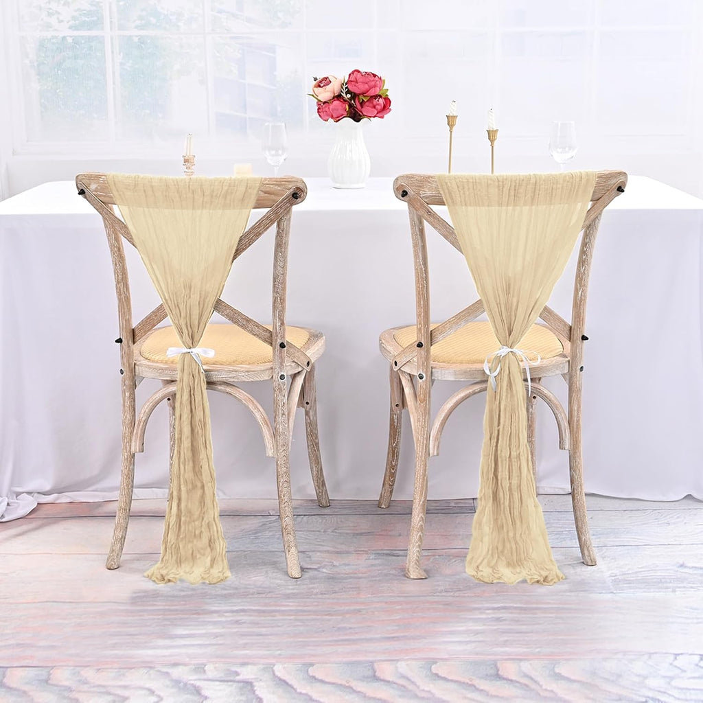 Skiennix 50 PCS Cheesecloth Chair Sashes - Elegant Wedding Aisle Decorations in Beige