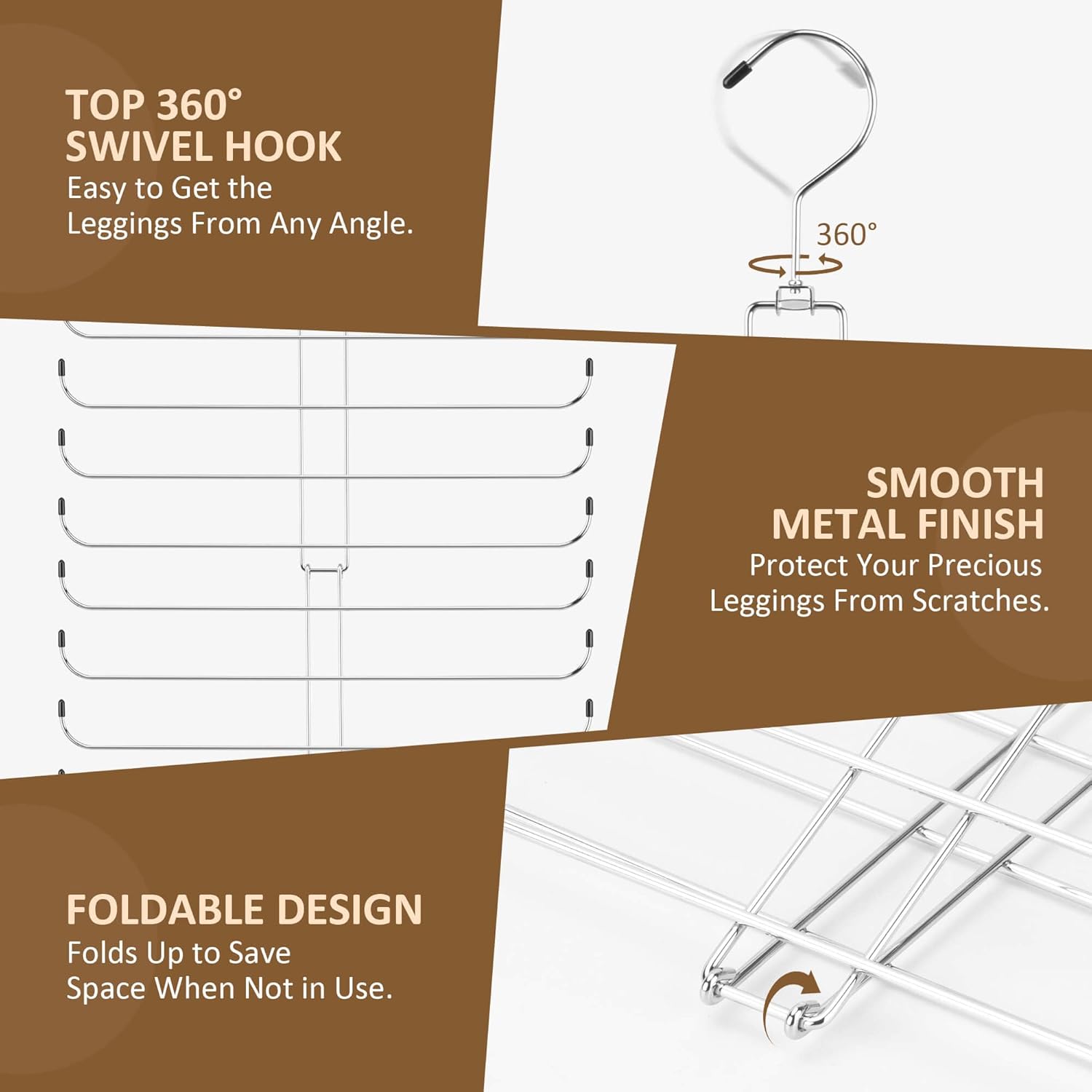 ZEDODIER Legging Organizer - Rotatable Yoga Pants Hanger for Women & Girls | Holds 20 Pairs, Silver