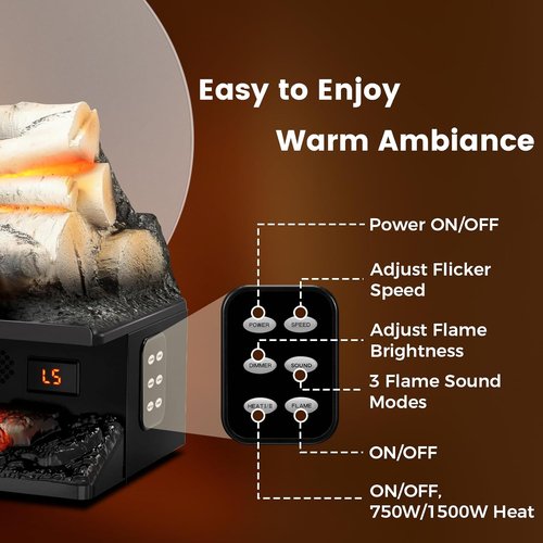 21" Freestanding Electric Fireplace Log Set - Realistic Cracking Sound, 8H Timer, Remote Control, 750W/1500W