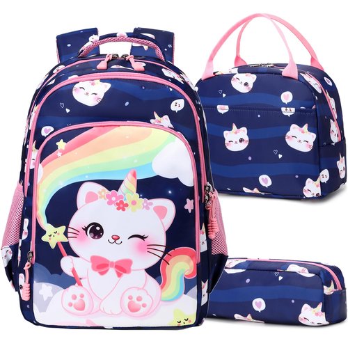 Meisohua Girls Backpack Elementary School Backpacks with Lunch Box 3 in 1 Set Unicorn Backpack for Girls Caticorn School Bags for Kids