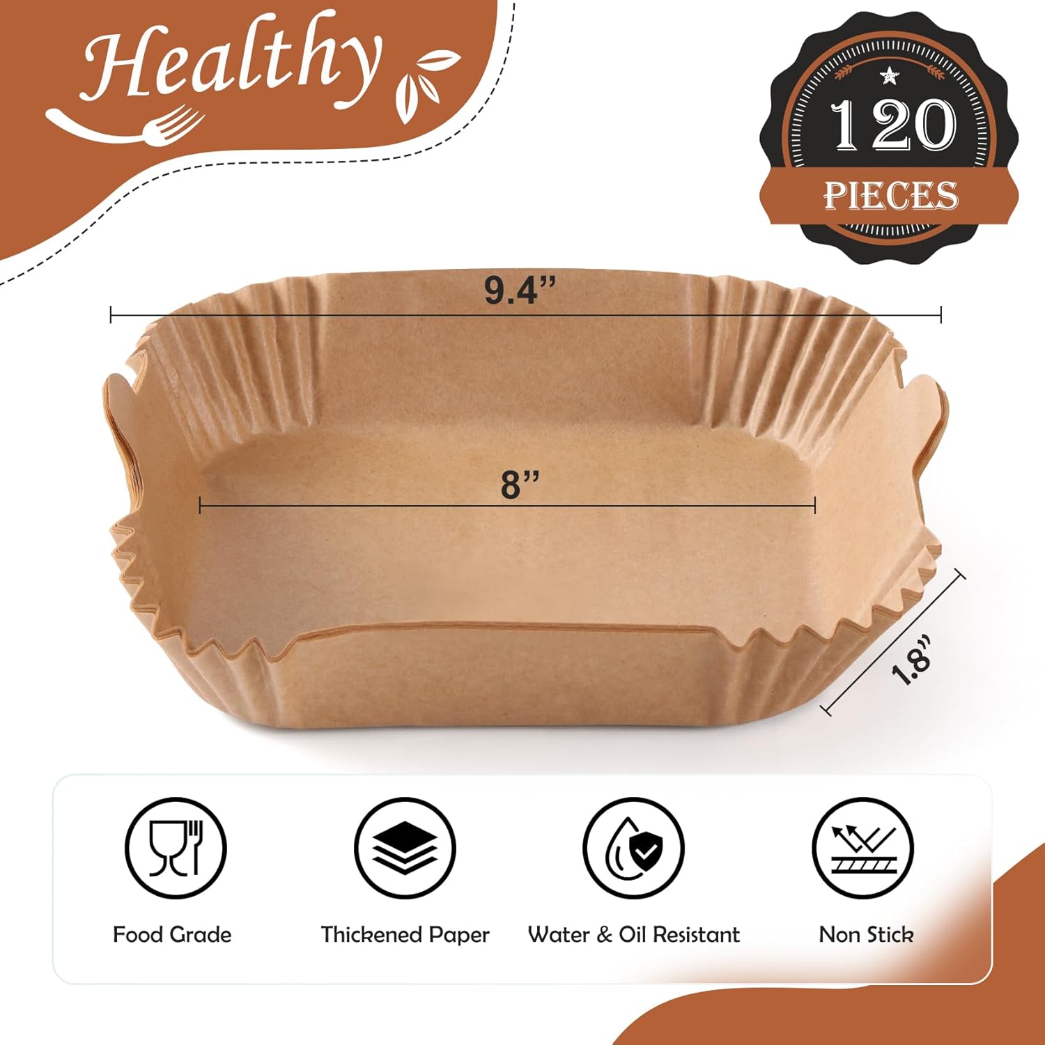 Skiennix 120 PCS Air Fryer Disposable Paper Liners - 8-Inch Non-Stick Parchment for Frying & Baking