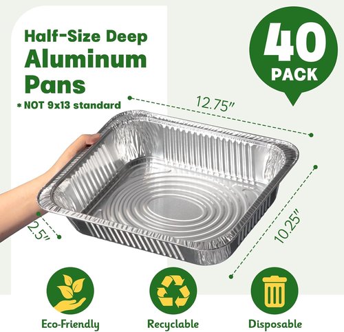 Extra Heavy Duty 9x13 Aluminum Pans by [Brand Name] - 40 Pack of Deep Disposable Foil Baking Pans