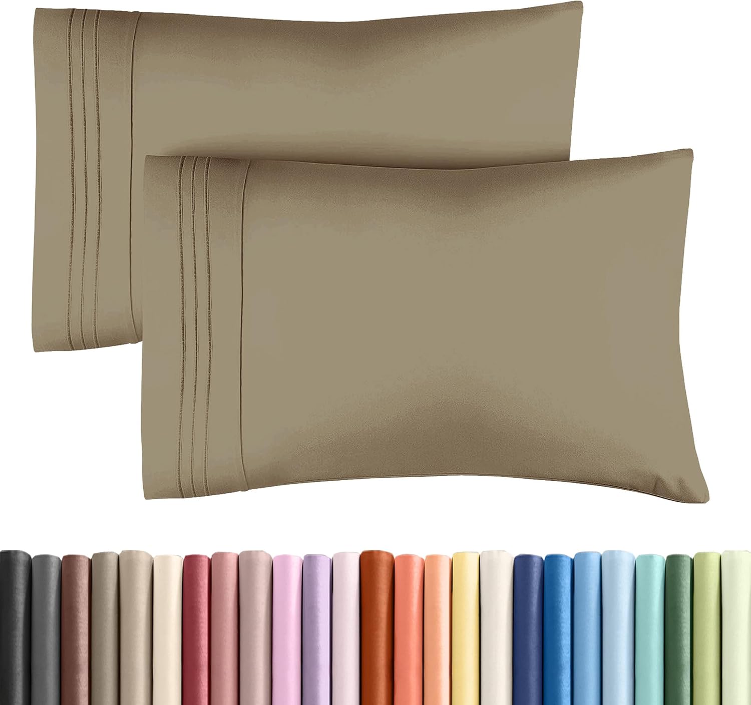 Skiennix Queen Pillow Cases Set of 2 - Ultra Soft Hotel Quality - Wrinkle Free & Stain Resistant - Khaki