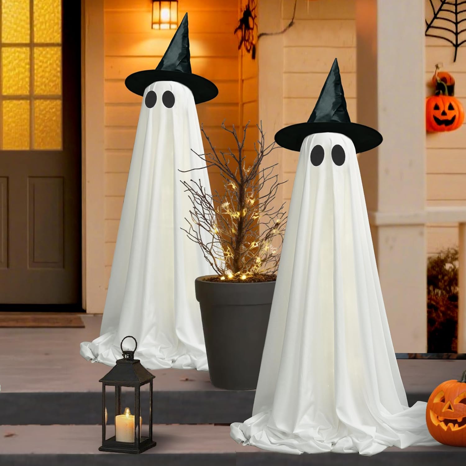 VersaCharm Halloween Ghost LED String Lights - Spooky Indoor/Outdoor Decor with Remote Control | 2 Packs, White