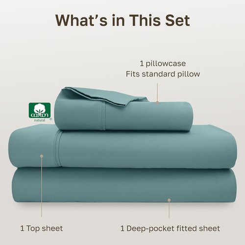 California Design Den Twin Size Cotton Sheets Set - 100% Soft Cotton, 400 Thread Count, Silky Smooth Sateen - Teal