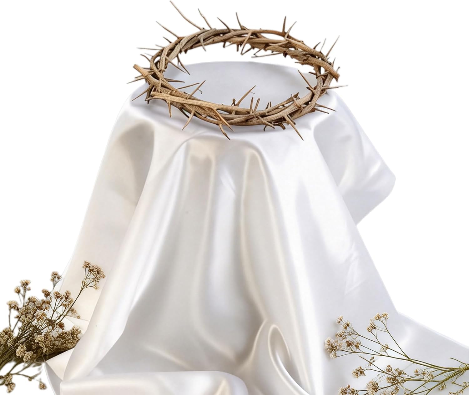 Nature Crown of Thorns | 67'' Satin Fabric Wearable | Handmade for Christian Easter, 7.5-8"