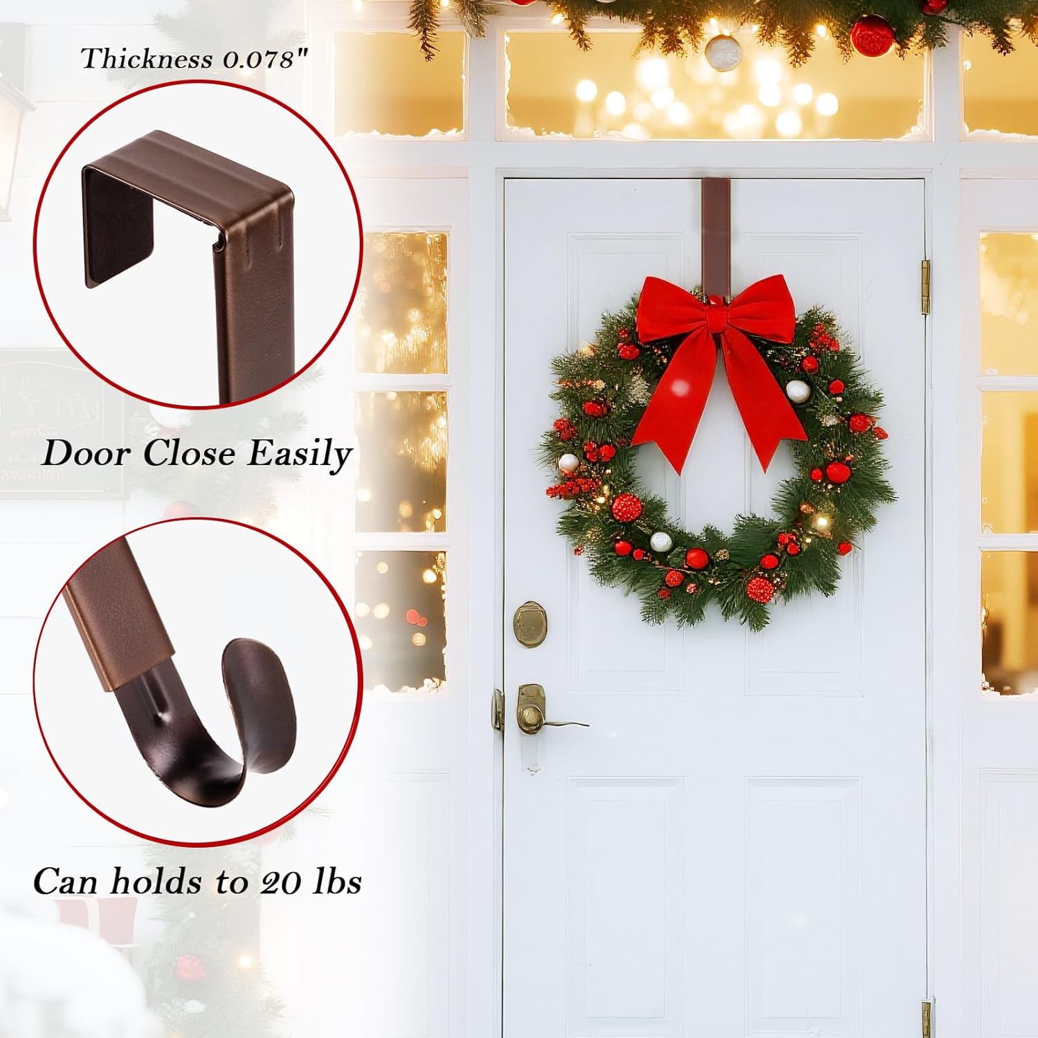 Skiennix Wreath Hanger - Adjustable Front Door Hook for Easy Display | Durable Design