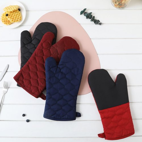 Glynniss Heat Resistant Oven Mitts, 2 Pcs of Silicone Oven Mits, Non-Slip Grip Surfaces Kitchen Gloves for Cooking, Machine Washable with Hanging Loops Oven Gloves (7x13 inches, Blue)
