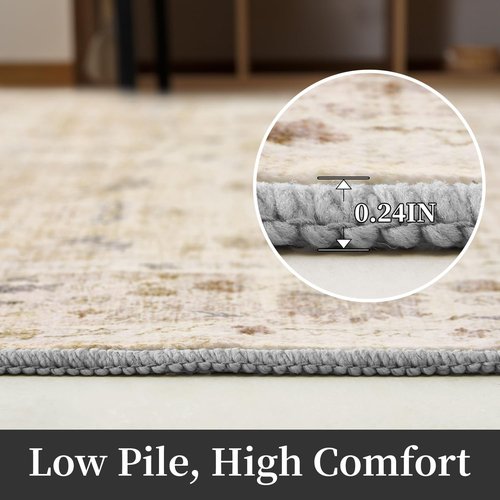 Large 8x10 Area Rugs Washable Non Slip Rug Low Pile Area Rug Distressed Printed Carpet Soft Area Rug for Living Room Dinning Room Bedroom Playroom Indoor, Beige