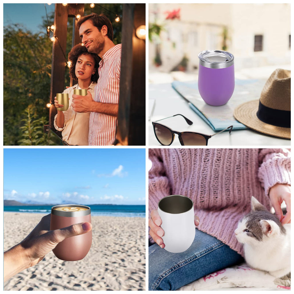 Lifecapido Sublimation Blanks Wine Tumblers 12oz, Stainless Steel Stemless Wine Tumblers, Double Wall Vacuum Insulated Wine Tumbler with Lids for Wine Coffee Champaign Juice Cocktails, White