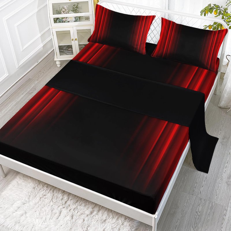 Axolotl Red and Black Sheet Set Twin Size, Abstract Ombre Decor Bed Sheets, Metallic Modern Sheets for Adults Men Women - 1 Flat Sheet, 1 Fitted Sheet, 2 Pillowcases