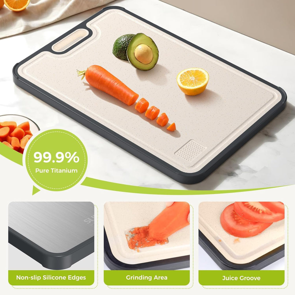 Titanium Cutting Board by Titan - Double-Sided Food Grade Design | Easy to Clean, 15.5” x 10.5” & 12” x 8.5”