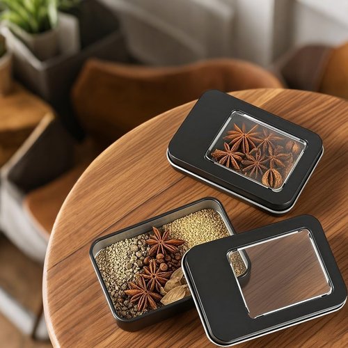 FUNSUEI Metal Tin Box Clear Top, Rectangular Empty Storage Tins 20 Pack 3.4 x 2.3 x 0.7 Inches, Metal Tin Box Clear Top Tins for Candies, Gifts, Balms, and Small Crafts (Black)
