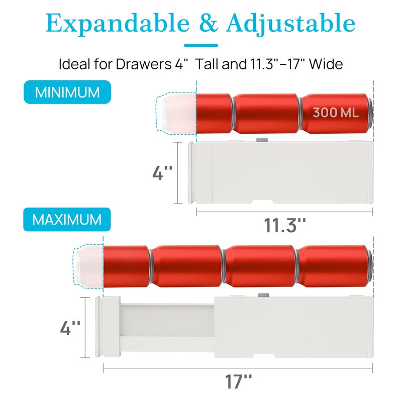 Vtopmart 16 Pack Drawer Dividers for Clothes, 4" High 11.3"-17" Adjustable Expandable Dresser Drawer Organizer, Plastic Drawers Separator for Dresser, Baby Clothes, Underwear, Kitchen & Office Storage