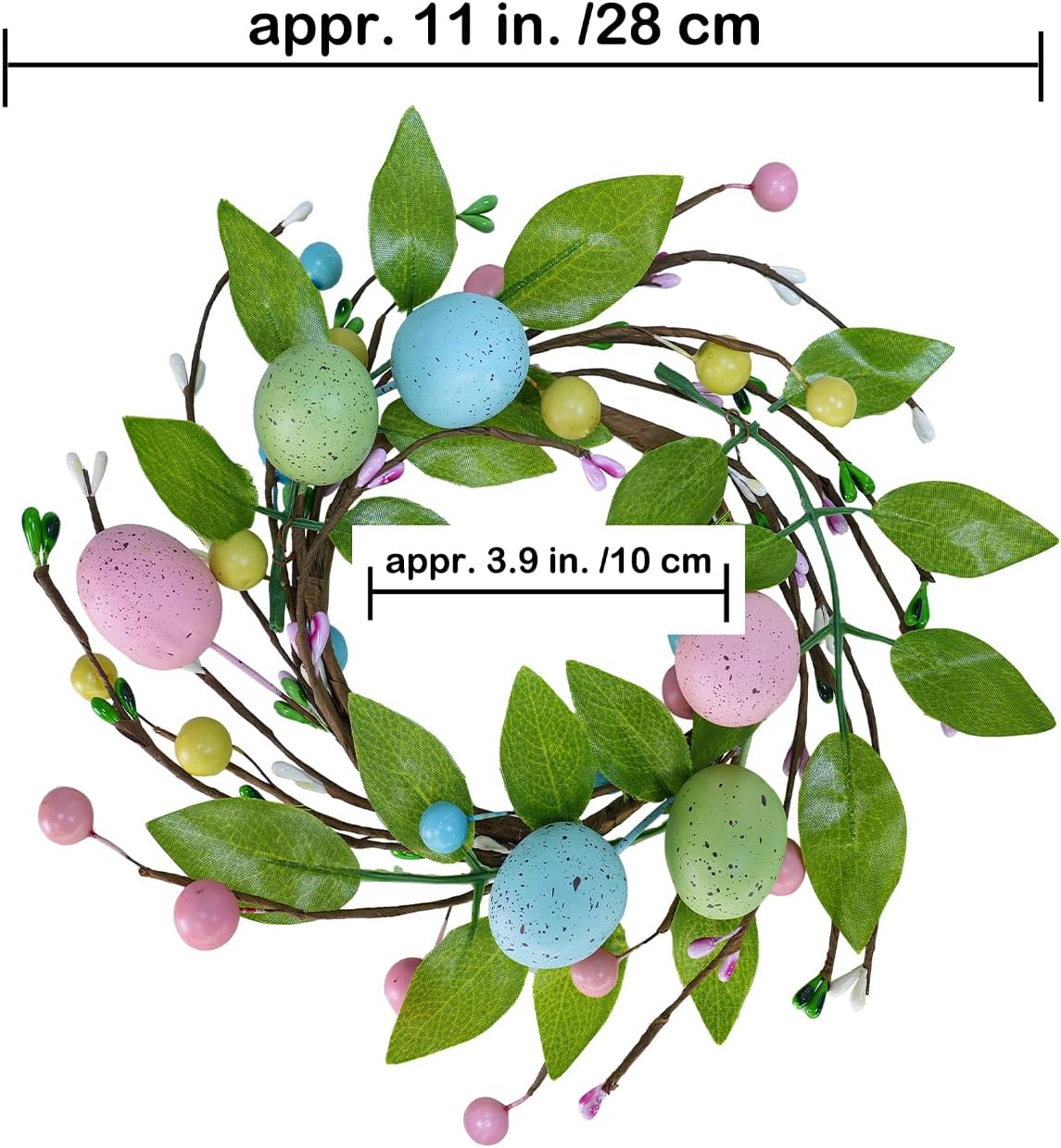 Winlyn Easter Egg Candle Rings - 4 Pcs Spring Wreaths with Pastel Eggs & Berries | 11" Holiday Decor