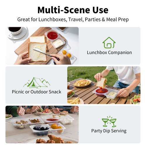 20 Sets Reusable Snack Containers with Lids & 20 Sporks – Double Compartment for Portion Control, BPA-Free Leak-Proof Dipping Containers for Meal Prep, Travel, and Outdoor Snacks (Clear)