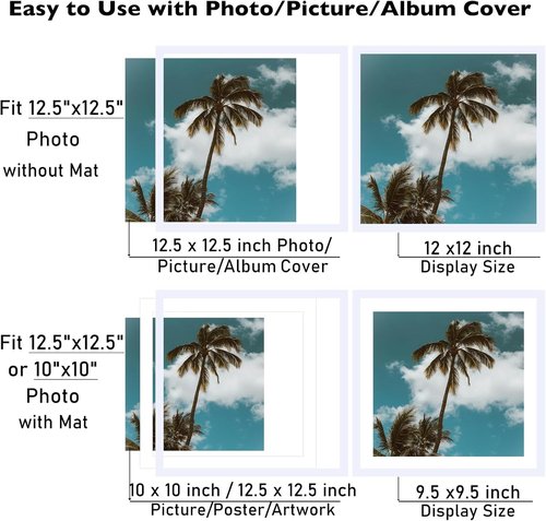 JCJMY Picture Frame - 12.5x12.5 Inches with 10x10 Mat for Vinyl Record Album Display | White Finish