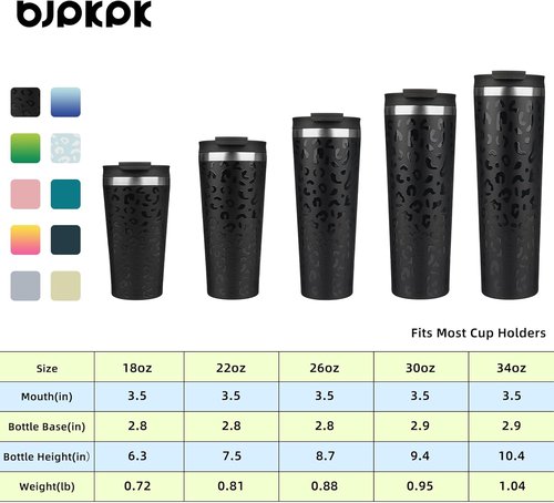 BJPKPK 18oz Insulated Stainless Steel Tumbler - Black Leopard Travel Coffee Mug with Lid & Straw