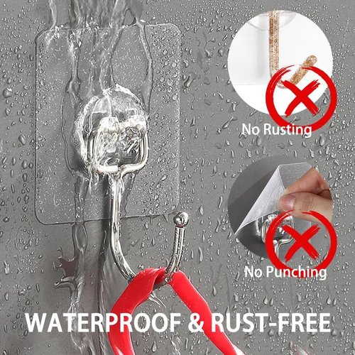 Kimono Heavy-Duty Adhesive Hooks - Transparent Waterproof Wall Hooks for Keys & Towels | 8-Pack