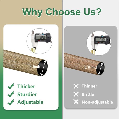Byondeth Adjustable Curtain Rods - 16 to 48 Inches, 1 Inch Diameter with Wood Grain Leaf Finials