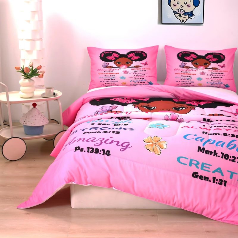 GRAT TIOC Black Girl Magic Comforter Set Queen for Kids Teens Toddler,Black Girl Bedding Set,African American Inspirational Quotes Comforter Set