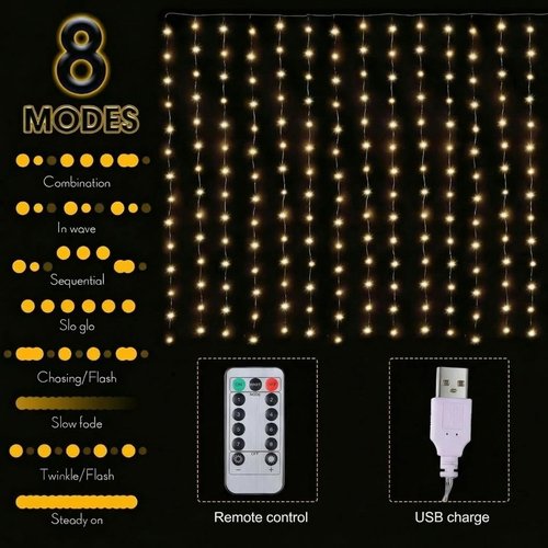 Meonum Curtain Tapestry Fairy String Lights - 8 Modes, 6.6 x 5 ft, Perfect for Bedroom Decor