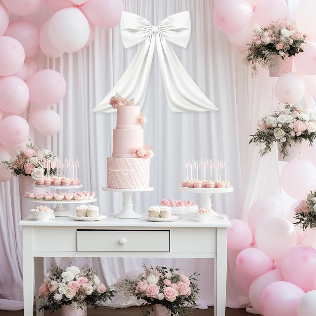 Wavwavw Large White Satin Bow | Elegant Birthday & Wedding Decoration | 18 x 24 Inches