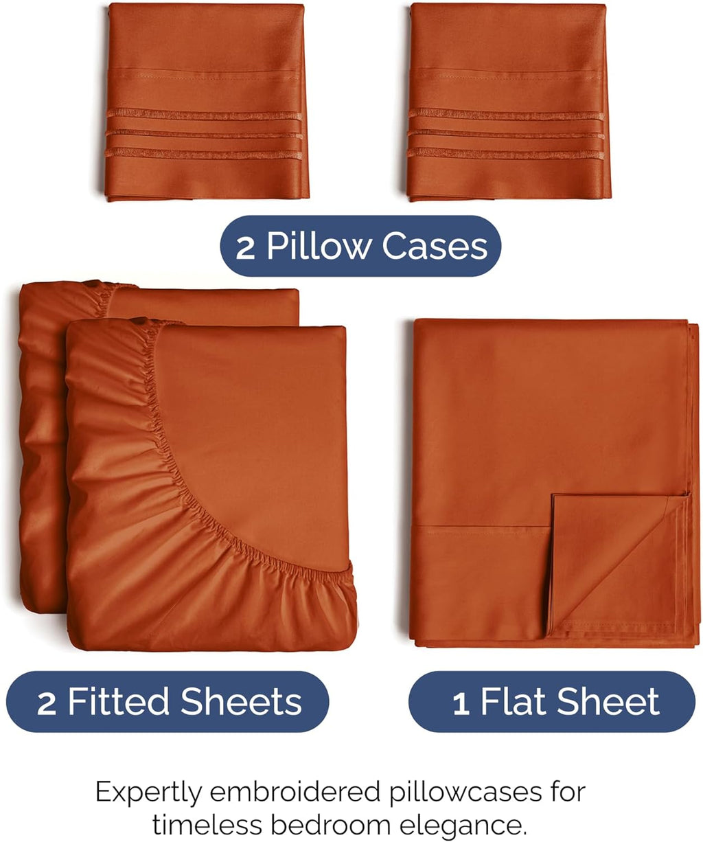 Split King Size Sheet Set by [Brand Name] - Comfy, Breathable & Cooling Luxury Bedding - Deep Pockets, Wrinkle-Free - Oeko-Tex Certified - Terracotta