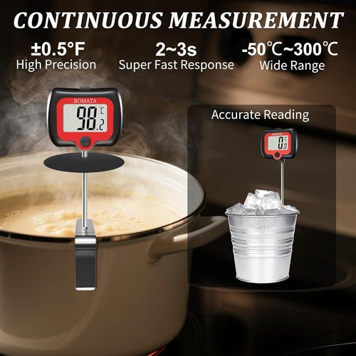 BOMATA Digital Candy Thermometer - Rotatable Display & Long Probe for Precise Cooking | Black