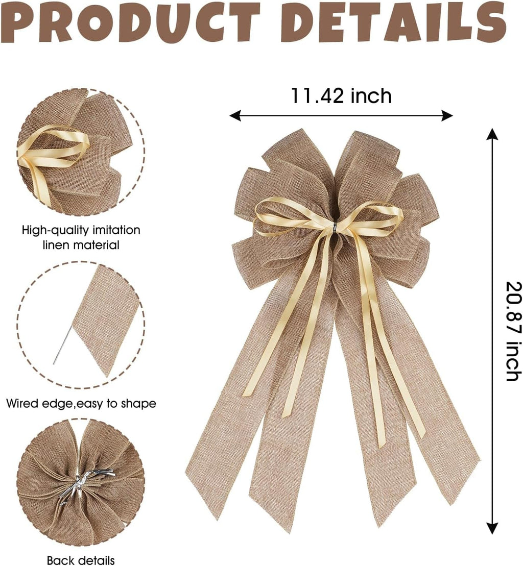 YKW Large Brown Burlap Bow | Rustic 20x11 Inch Wreath Decor for Fall & Wedding Ornaments