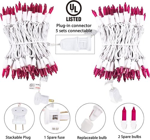 **Regine Switzerland Christmas Pink Mini String Lights - 100 Count, 25 Feet Waterproof Fairy Lights for Indoor/Outdoor Decor**