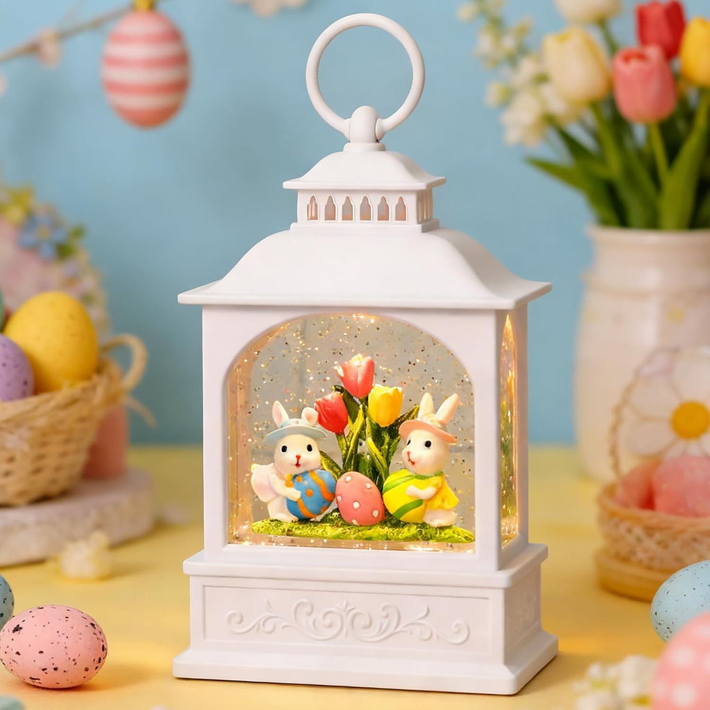 Skiennix Easter Bunny Snow Globe - Glitter Lantern with Timer for Spring Decor | 6 Hours
