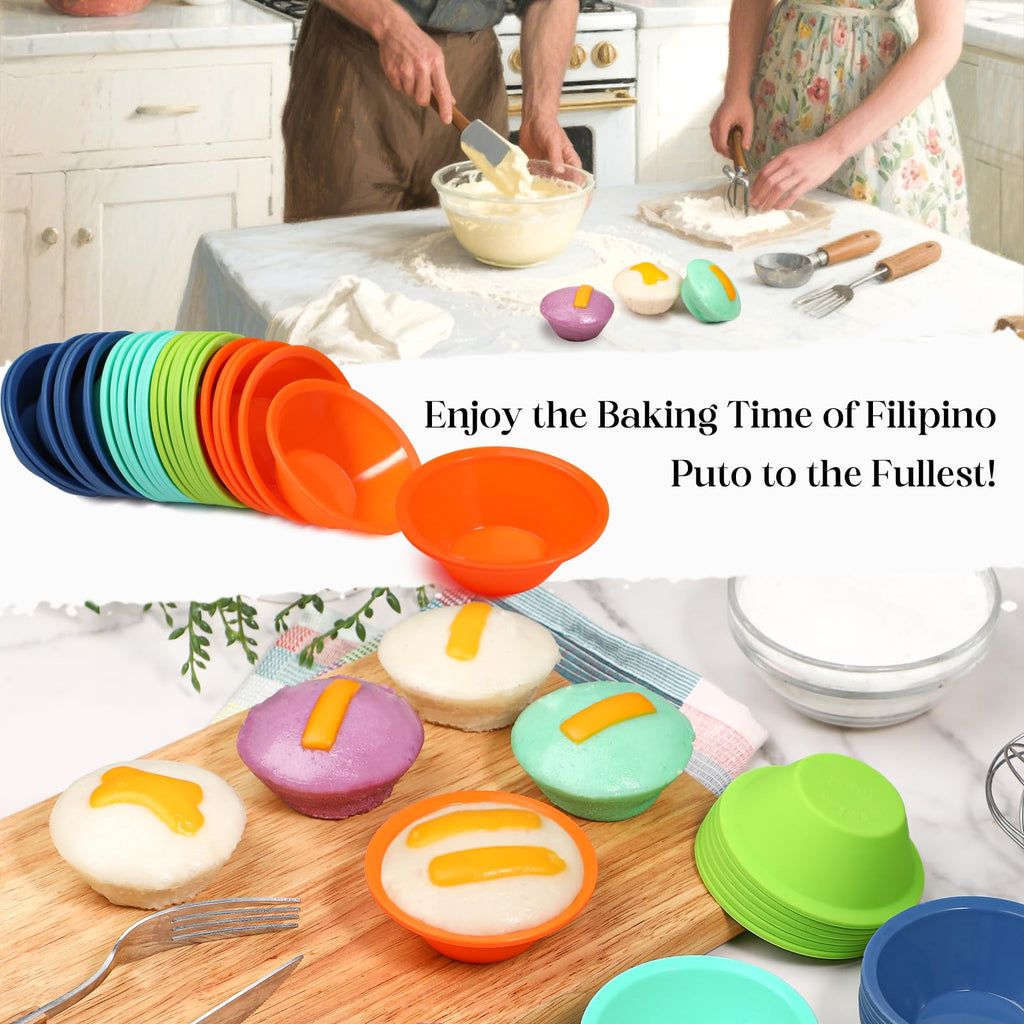 Webake 24 Pcs Silicone Puto Molder Filipino Medium-Size, 2.75" Reusable Puto Baking Cup for Steamer, BPA-Free and Non-Stick, Plastic Replacement Baking Cup, Great for Bite-Size Muffin, Tart Baking