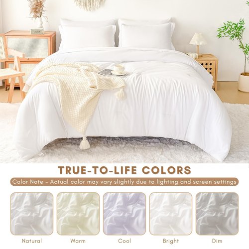 FMLIUY Cal King Comforter Duvet Cover Set White - 7-Piece Bed in a Bag, Festive Gift Double Brushed Micorfiber All-Season Soft Bedding with Sheets & Envelope Pillowcases(104"x90",Cal King)