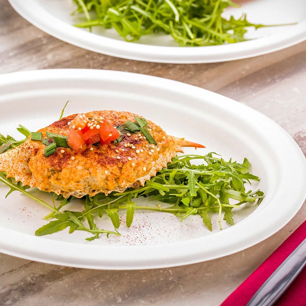 Restaurantware Pulp Tek 10.4 x 7.8 Inch Eco-Friendly Plates 100 Medium Disposable Dinner Plates - Made From Sugarcane Fibers Heavy-Duty White Bagasse Premium Plates Sturdy Oval